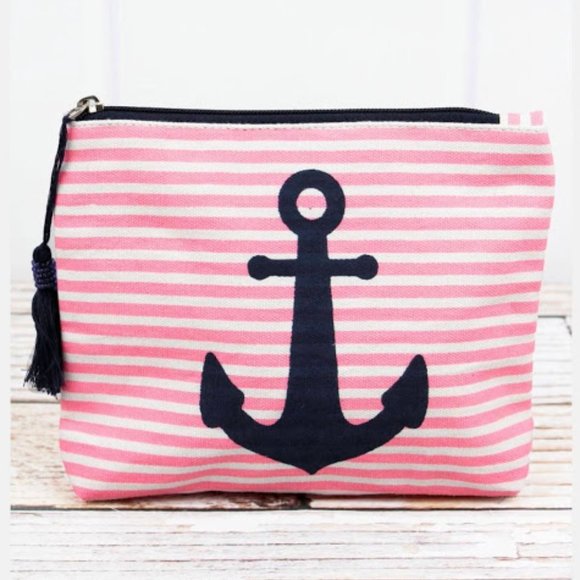 N.I.B New York Bags Pink And White Striped Nautical Makeup Bag